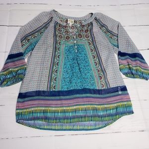 Fig and Flower Women's Small BOHO Blouse Bishop Sleeve